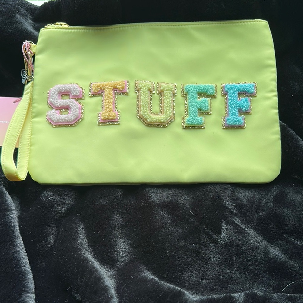 Stoney Clover Lane Yellow Cosmetic Bag with Plush Lettering